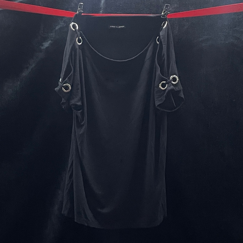 Elegant Black Short Sleeve Top with Ring Details